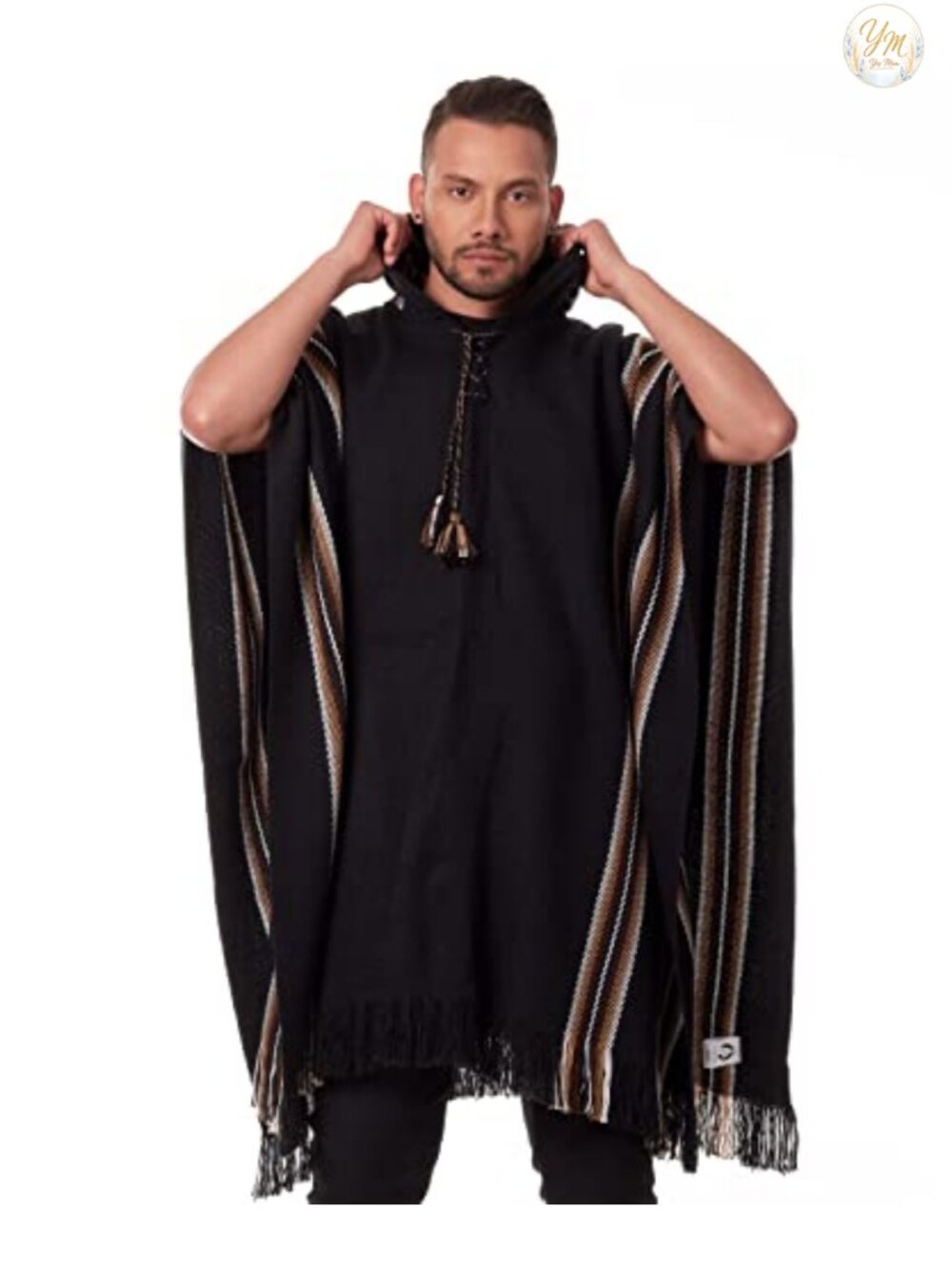 Alpaca Wool Hooded Poncho Men Warm Soft Cloak Cape Pullover
